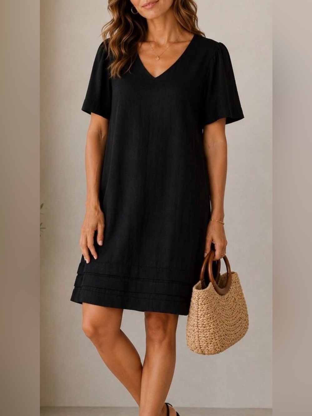 Nicole Miller Original Linen Blend Dress Black NWT Large
